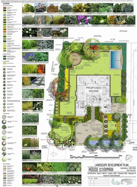 a plan for a garden with lots of different plants and landscaping items ...