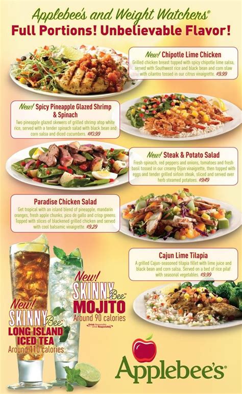 the menu for applebee's restaurant is shown in this advertisement