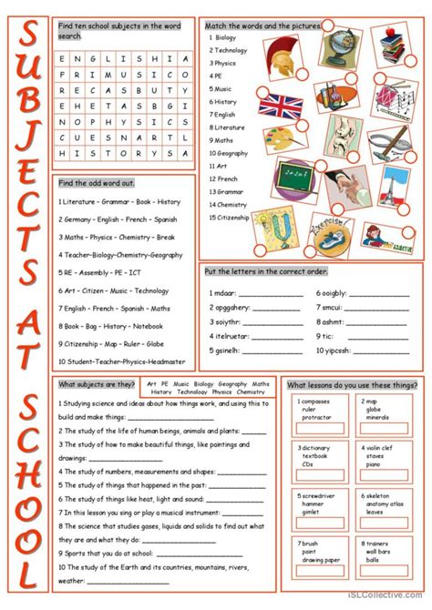 School Subjects Vocabulary Exercises…: English ESL worksheets pdf & doc