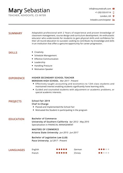 Download Free Secondary School Teacher Resume Sample .Docx (Word ...