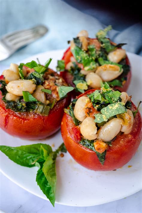 Baked Stuffed Tomatoes with White Beans and Spinach - Eat Fresh Glow