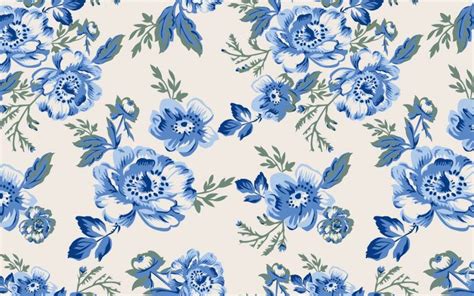 Vintage Floral Desktop Wallpaper. | Blue flower wallpaper, Vintage ...