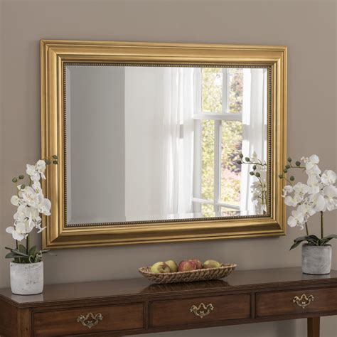 YG312 Gold modern rectangle wall framed mirror with beaded design on ...