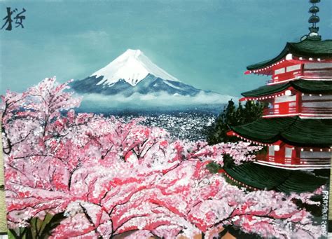 Cherry blossom painting | Japan painting, Art drawings beautiful, Mount ...