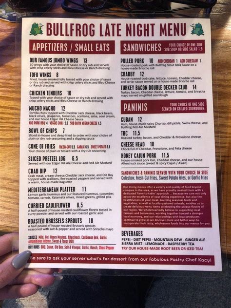 Menu at Bullfrog Brewery pub & bar, Williamsport, 229 W 4th St