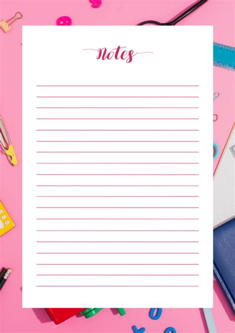 Pink Notebook Page for Notes Online Planner & Notepad Template ...