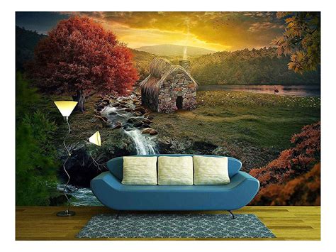 Wall26 Beautiful Nature Scene with Cottage in The Mountains Near a ...