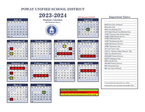 Poway Unified School District Calendar 2023-2024 | Holiday Breaks