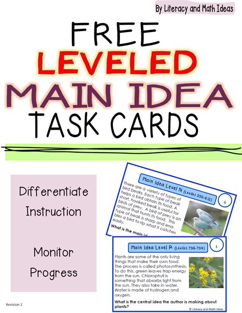 Main Idea Task Cards 1st Grade Reading Level