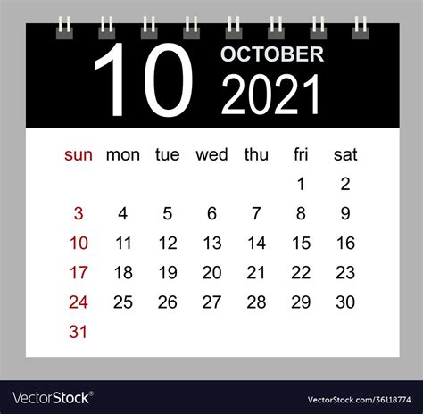 Business calendar 2021 october notebook Royalty Free Vector