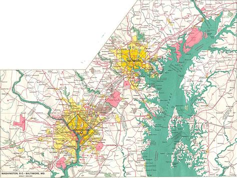 Large detailed road map of Washington D.C. and Baltimore. Washington D ...