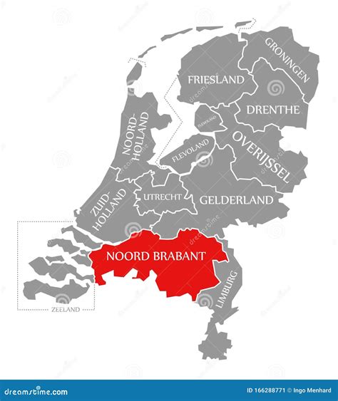 Noord Brabant Red Highlighted in Map of Netherlands Stock Illustration ...