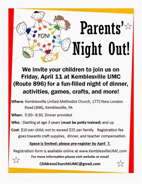 Parents' Night Out at Kemblesville United Methodist Church - Fun Things ...