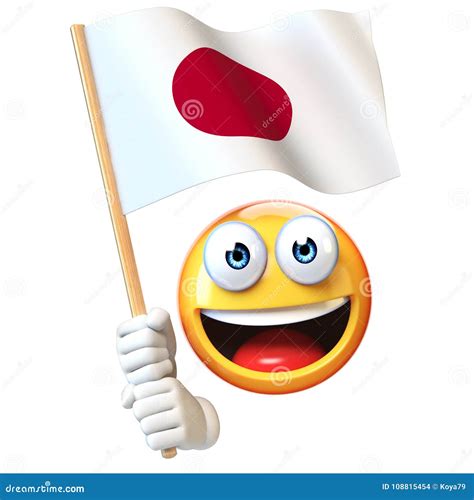 Emoji Holding Japanese Flag, Emoticon Waving National Flag of Japan 3d ...