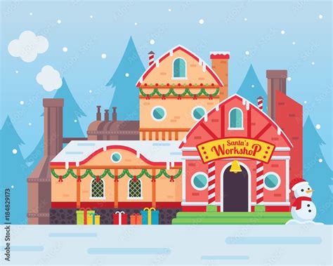 Cute Santa's Workshop Building Illustration, Suitable For Merry ...