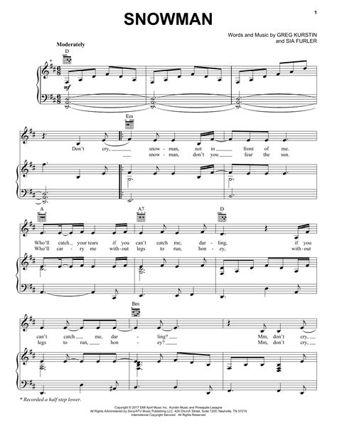 Sia Snowman Sheet Music Notes, Chords | Sheet music notes, Sheet music ...