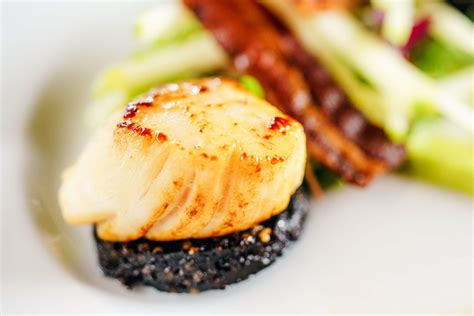 Recipe - Grilled Scallops, Black Pudding Garnished with Lemon & Thyme ...