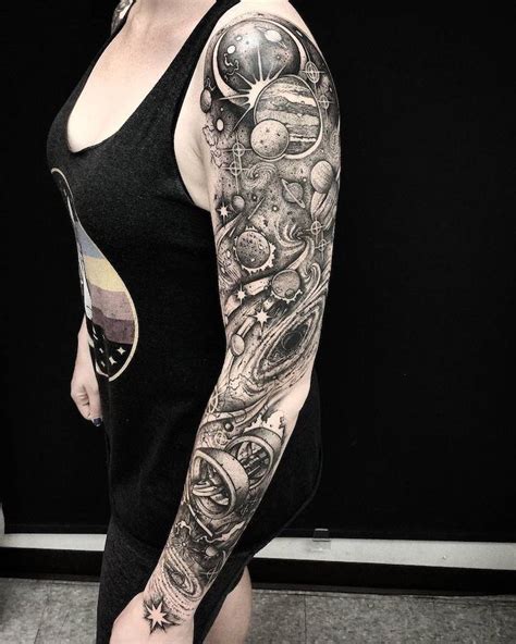 galaxy-tattoo-sleeve-on-woman-wearing-black-top-and-pants-black-and ...