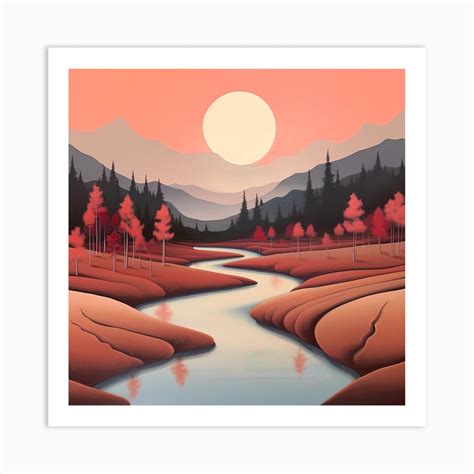 'Sunset River' Landscape Painting Art Print by KReations - Fy