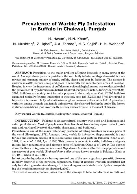 (PDF) Prevalence of Warble Fly Infestation in Buffalo in Chakwal, Punjab