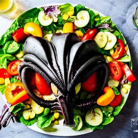 a plate of food made of salad and huge alien | Stable Diffusion | OpenArt