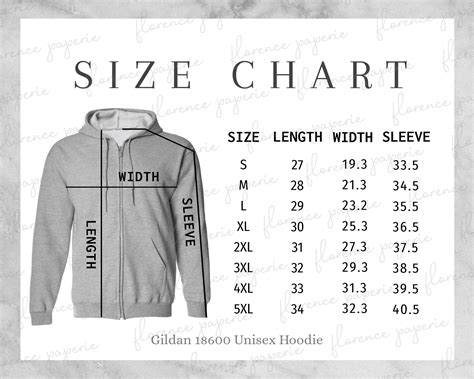 Gildan 18600 Hoodie Size Chart, Unisex Full Zip Hooded Sweatshirt ...