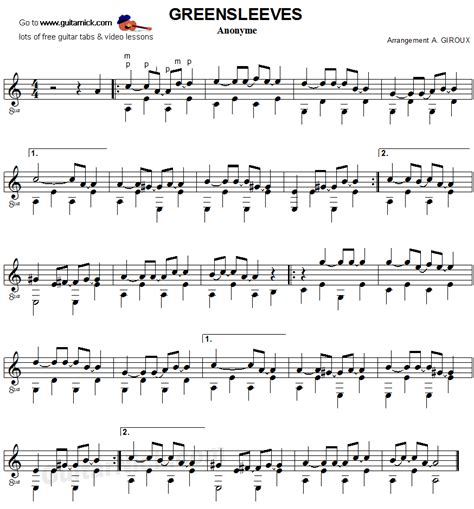 GREENSLEEVES Fingerpicking Guitar Lesson: GuitarNick.com