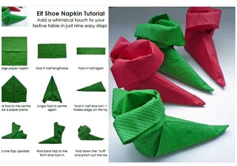 Elve Shoe Napkins tutorial Christmas Tree Napkin Fold, Christmas Paper ...