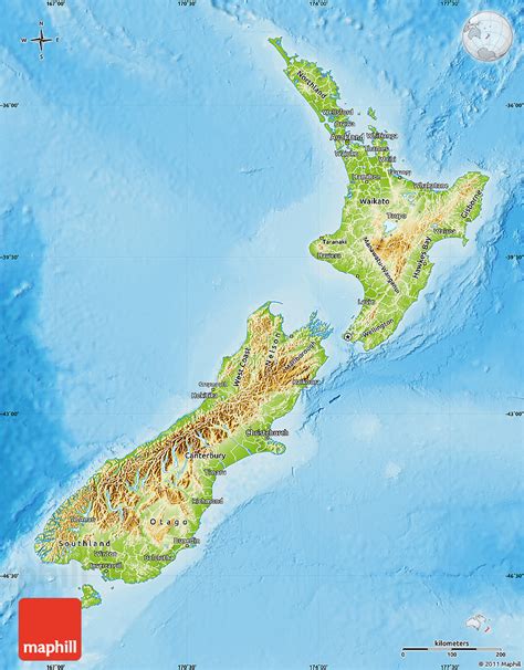 Physical Map of New Zealand