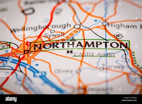 Map Photography: Northampton City on a Road Map Stock Photo - Alamy