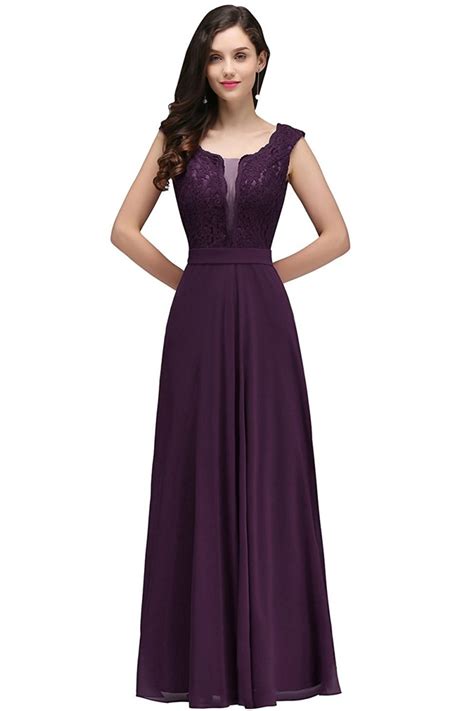 MisShow Women’s Sleeveless Lace Applique Chiffon Long Evening Prom ...