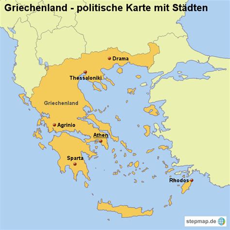 StepMap - Landkarte Griechenland (politische Karte mit Städten ...