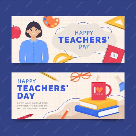 Premium Vector | Hand drawn flat teachers' day horizontal banners set