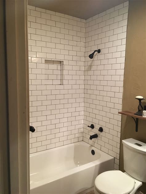 White Subway Tile with Pewter Grout | Bathroom Shower Ideas