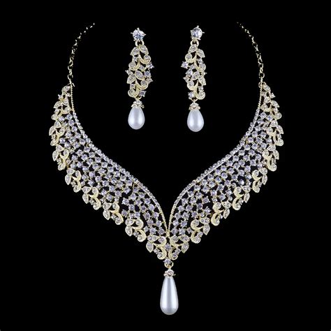 India pearl style Bridal Wedding Necklace earrings set Crystal ...