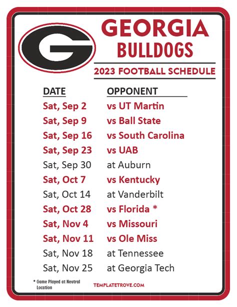 Printable 2023 Georgia Bulldogs Football Schedule