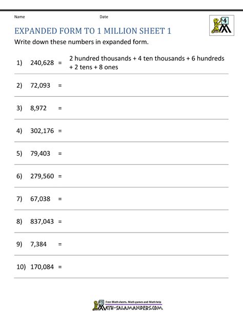 Expanded Form 4 Digit Numbers Worksheets