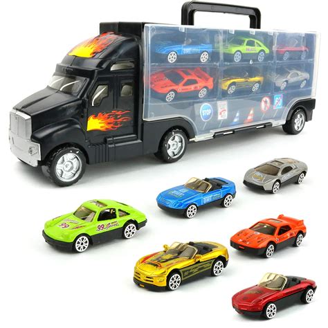 Big Mo's Toys Transport Car Carrier Truck - with 6 Stylish Metal Racing ...