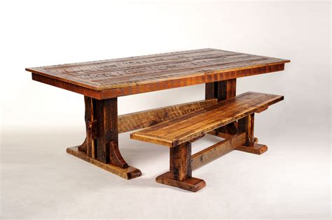 Rustic Reclaimed Wood Trestle Table and Bench Set