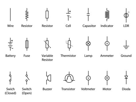 Set of electronic circuit symbols. Schematic circuit diagrams vector ...