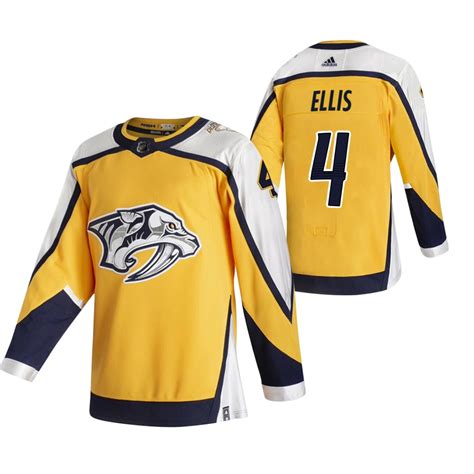 Nashville Predators #4 Ryan Ellis Yellow Men's Adidas 2020-21 Reverse ...