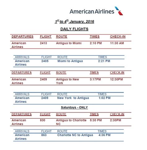 Antigua News: AA Flight Schedule: January 2016