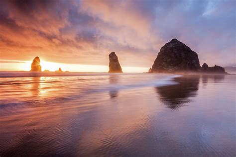 Haystack Rock and Needles Sunset, Cannon Beach Or Photograph by Mark ...