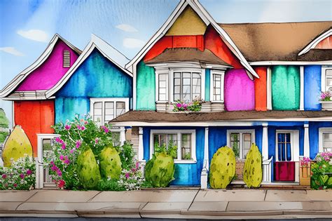 Colorful Watercolor Charming House Illustration · Creative Fabrica