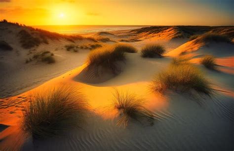 Premium Photo | Sand dunes on a beach with sunset