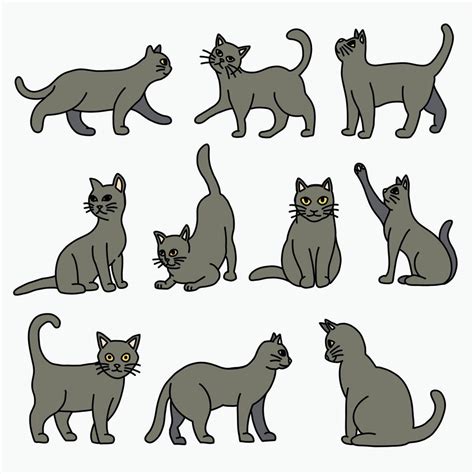 Doodle freehand sketch drawing of grey cat pose collection. 3193172 ...