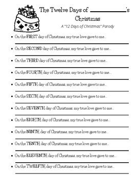 Twelve Days of Christmas Parody Template by The Music Whiz | TPT