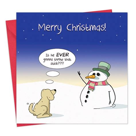 Merry Christmas Card with Dog & Snowman - Funny Christmas Card - Xmas ...