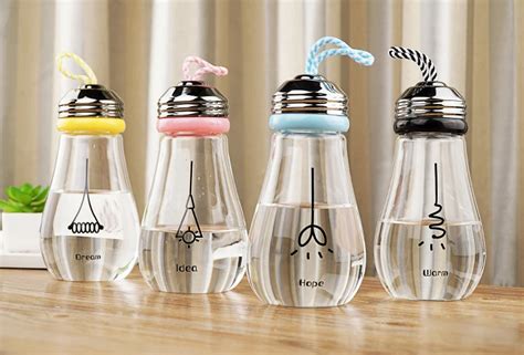 Novelty Fancy Bulb Shape Glass Drinking Bottle Thickened Tea Bottle ...