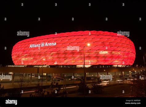 Bavaria Munich The illuminated football stadion Allianz Arena at night ...